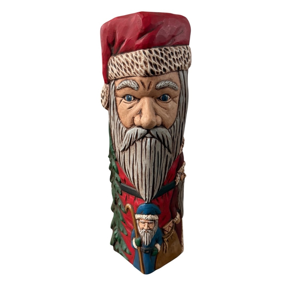 Vintage Old World Santa 4 Sided Hollow Square Base Ceramic Christmas 10" Tall